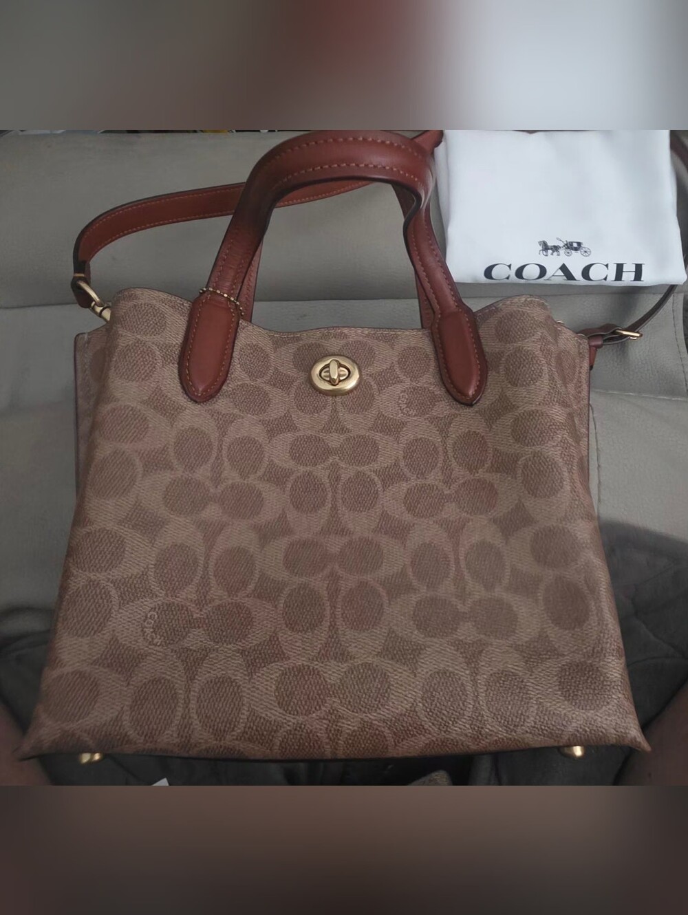Coach Tan And Rust Signature Willow Tote Bag